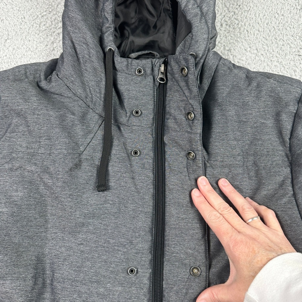 Oakley Hooded Insulated Jacket Mens Medium Gray Snap Front Full Zip Parka Coat - Picture 8 of 14